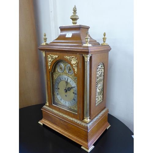 40 - A 19th Century oak and gilt metal mounted Westminster chime bracket clock, with triple fusee movemen... 