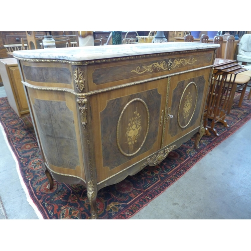 5 - A French Louis XV style inlaid walnut, gilt metal and marble toped credenza, 93cms h, 142cms w, 46cm... 