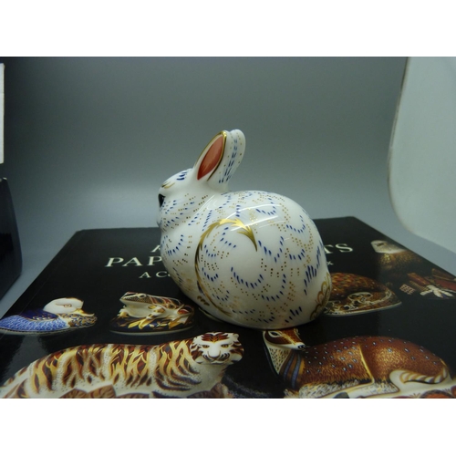 625 - A Royal Crown Derby 'bunny', boxed and a Royal Crown Derby Paperweights book