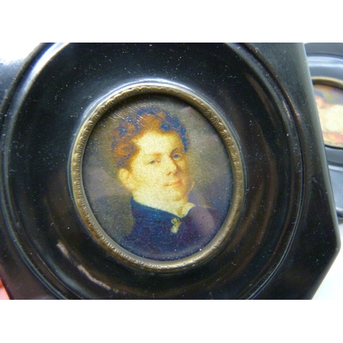 630 - A pair of miniatures in ebony style frames