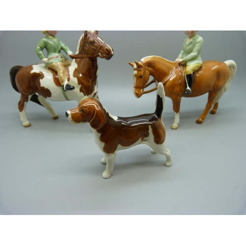 632 - A Beswick boy on pony and a Beswick girl on pony and a Ch. Wendover Billy