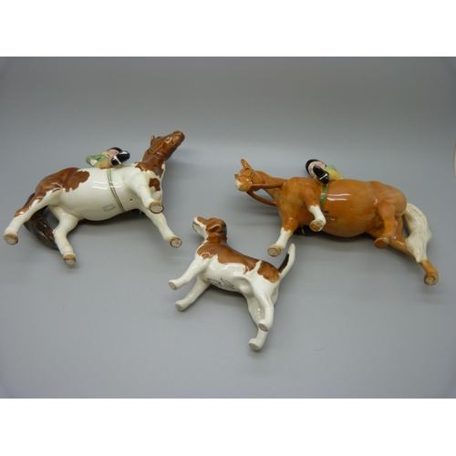 632 - A Beswick boy on pony and a Beswick girl on pony and a Ch. Wendover Billy