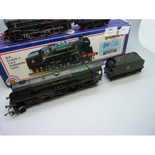 646 - A Hornby 00 gauge City of Bradford locomotive and tender and a Bachmann BR Class 4, 4-6-0 locomotive... 