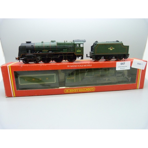 647 - A Hornby 00 gauge R078 Flying Scotsman locomotive and tender, boxed and a Bachmann Black Watch locom... 