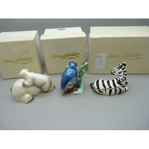 654 - Three Hidden Treasures; Polar Bear, Kingfisher and Zebra, boxed