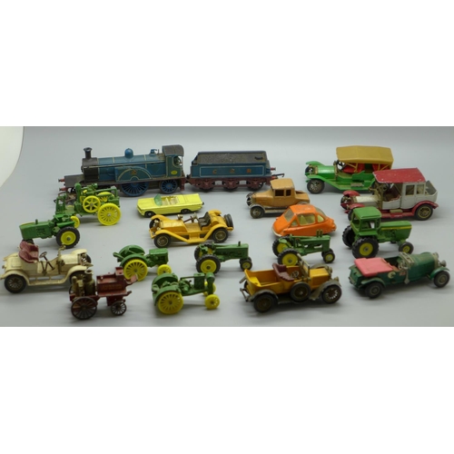 676 - A Tri-ang R553 model locomotive with tender and model vehicles including Corgi Toys Heinkel, Lesney ... 