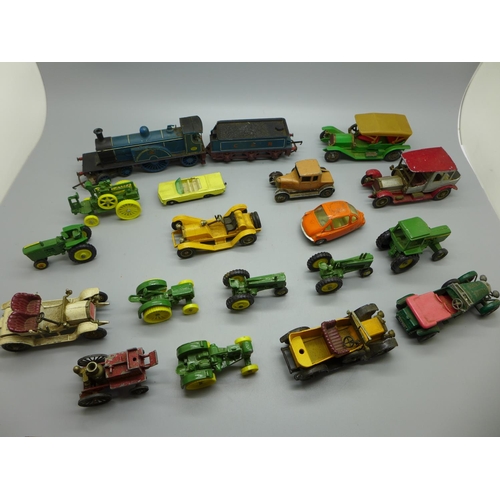 676 - A Tri-ang R553 model locomotive with tender and model vehicles including Corgi Toys Heinkel, Lesney ... 