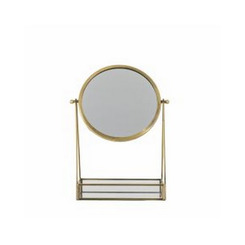 1553 - A large antiqued brass effect table mirror with mirrored tray H 33cm (369502520)