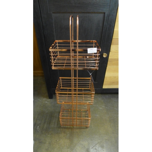 1572 - A three tier copper storage unit, H 72cms (KG075518)   #