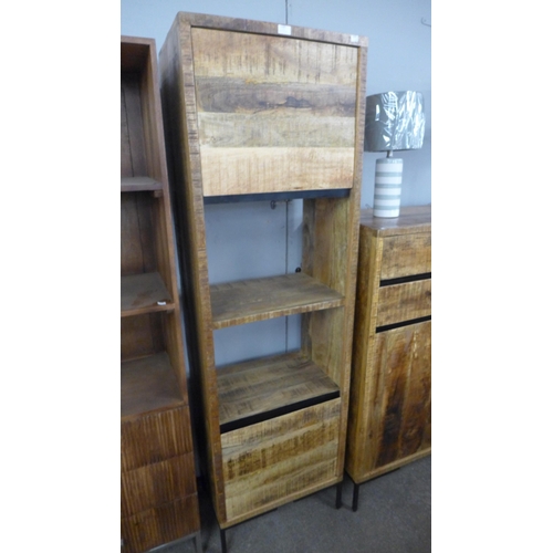 1575 - A Mallard hardwood and black metal two door shelving unit