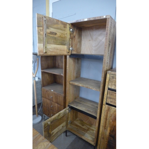 1575 - A Mallard hardwood and black metal two door shelving unit