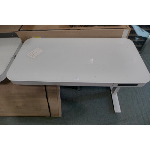 3194 - Seville Classics Airlift Tempered Glass Electric Standing White Desk with Drawer, Original RRP £274.... 