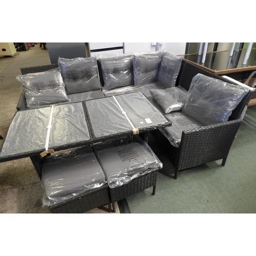 3213 - Soho furniture 6-piece L-shaped, all weather rattan garden sofa set with grey cushions. Includes; gl... 