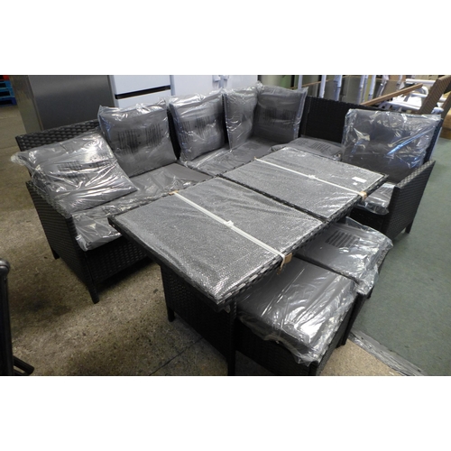 3213 - Soho furniture 6-piece L-shaped, all weather rattan garden sofa set with grey cushions. Includes; gl... 