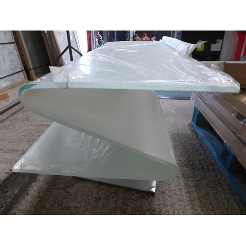 3260 - White Frosted Glass, Swivel Computer Table - Damaged Corner