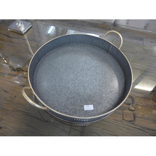 1344 - A galvanised metal tray with contrasting metal gold finish handles 38cm (369944340)