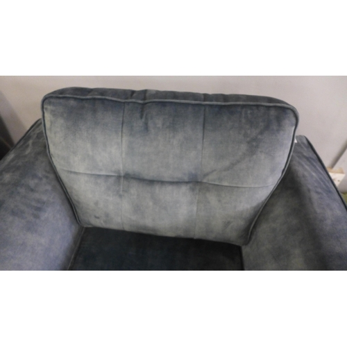 1423 - A dark blue/grey velvet upholstered armchair