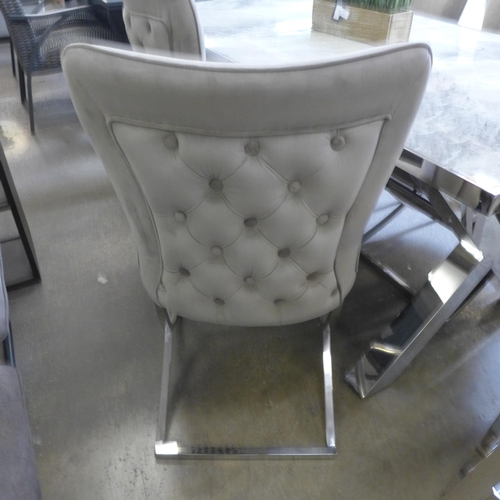 1541 - A Vanquish marble effect and chrome small dining table with a set of four Hugo taupe dining chairs