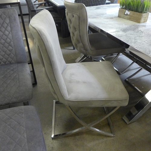 1541 - A Vanquish marble effect and chrome small dining table with a set of four Hugo taupe dining chairs