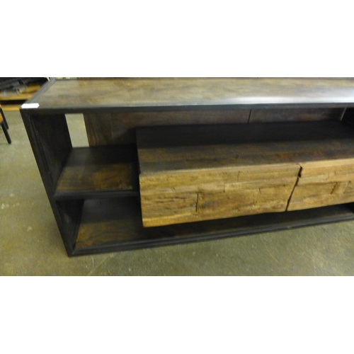 1582 - A railway sleeper three drawer TV unit