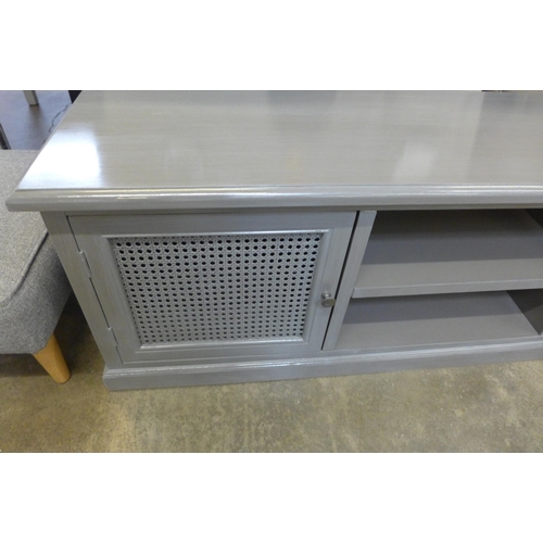 1601 - A grey two drawer rattan door media unit