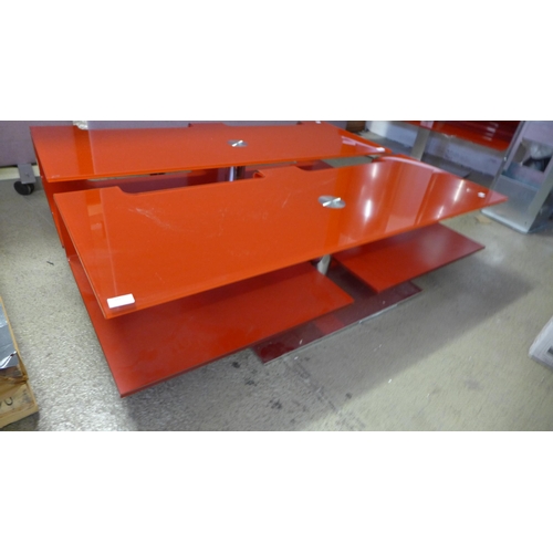 1621 - A low glass and chrome red swivel TV unit