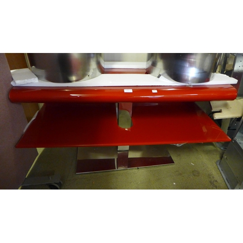 1623 - A tall glass and chrome red swivel TV unit