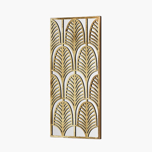 1329 - A rectangular gold metal Art Deco style mirrored wall art, H 90cm x W40 (71-33437)   #