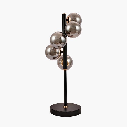 1380 - A Blair smoke glass base and black metal table lamp, H 59cms (30-851-C54)   #