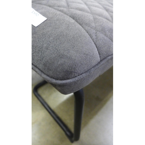 1590 - A Creed grey velvet diamond stitching with black metal low bench