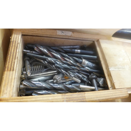 2035 - Carpenter's tool box with qty. of drill bits