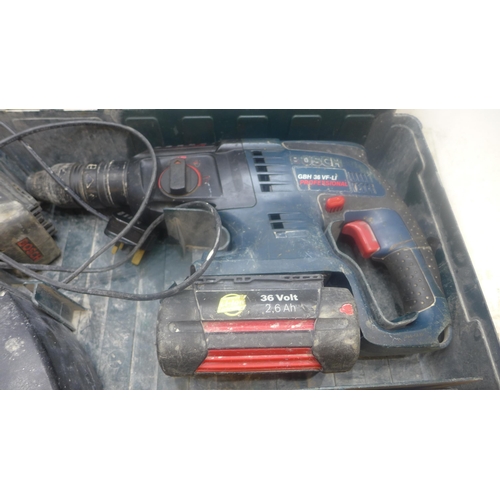 2036 - Bosch GBH 36V Li-ion SDS/hammer drill with 3 batteries and charger