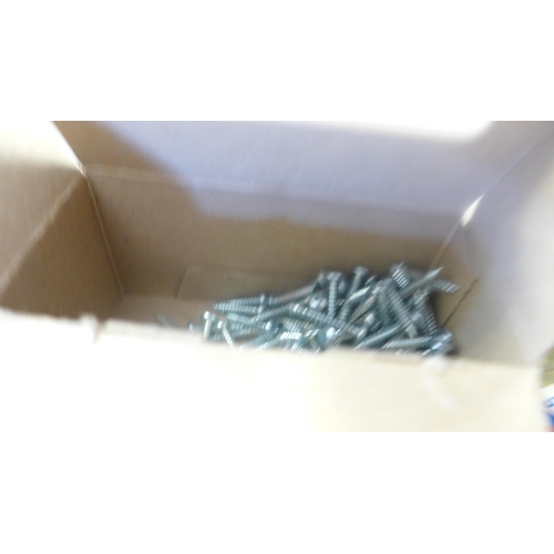 2048 - Storage box of assorted screws and hinges