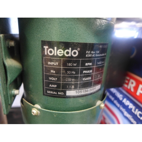 2055 - Toledo pillar drill with engineer's vice and buffer/roughing-wheel attachment