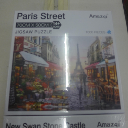 2187 - Three 1000 piece jigsaws - (German Stone Castle, Paris street scene and London Impressionist scene) ... 