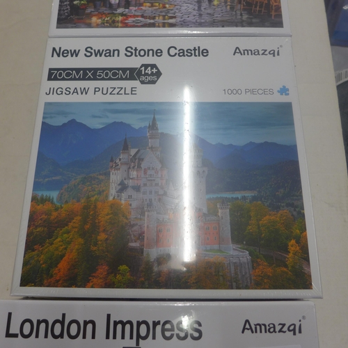 2187 - Three 1000 piece jigsaws - (German Stone Castle, Paris street scene and London Impressionist scene) ... 