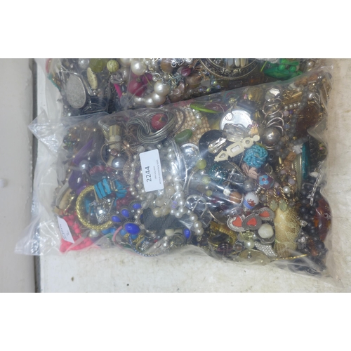 2244 - Two bags of approx 8kg mixed costume jewellery