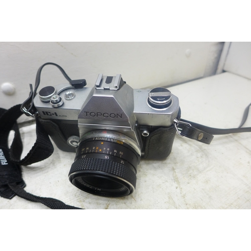 2253 - Fuji Finepix S digital camera, Top con Japan 35mm SLR camera and GE boxed 16mp digital camera