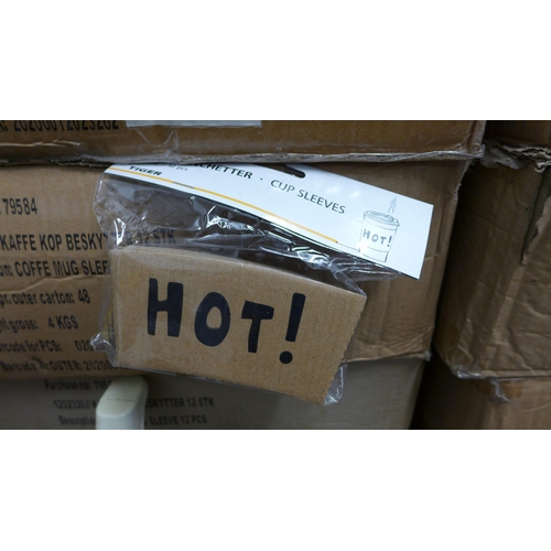 2355 - Approx 7,500 (13 boxes and 2 bags) of card 'hot' coffee cup sleeves, 48 packs of 12 per box