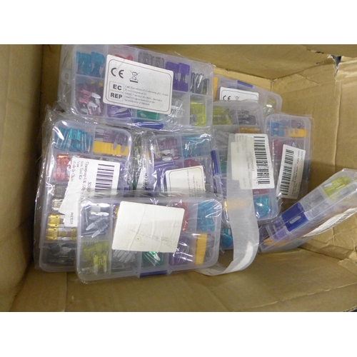 2368 - Box of misc: trays, shower curtains, battery charger, outdoor wall lights and approx 12 Crazepony bl... 