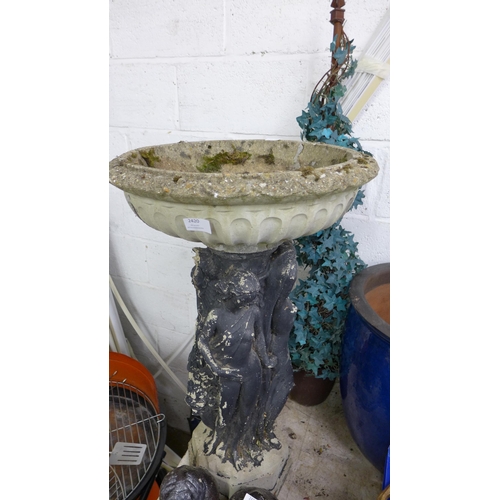 2420 - Approx 1mt tall Three Graces bird bath