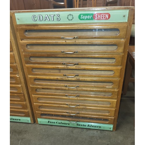 46 - A pair of vintage Coats beech nine drawer counter top haberdashery shop cabinets