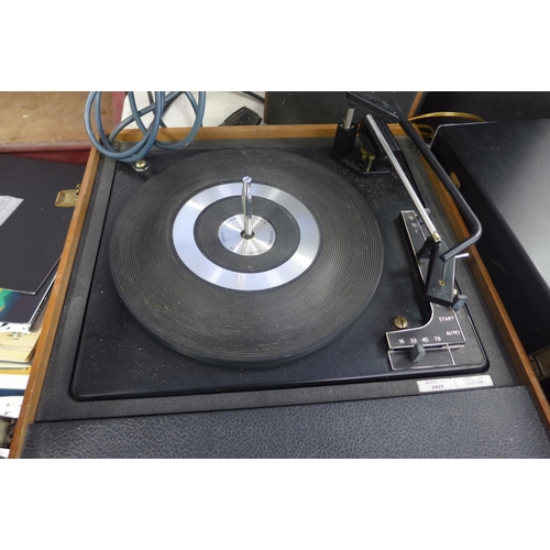 2243 - HMV 205S teak cased record player with teak- cased speakers