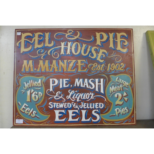 286 - A painted wooden M. Manze, Eel and Pie Shop sign