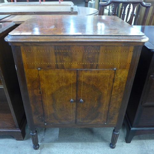 173 - An inlaid walnut gramophone cabinet and an oak bureau