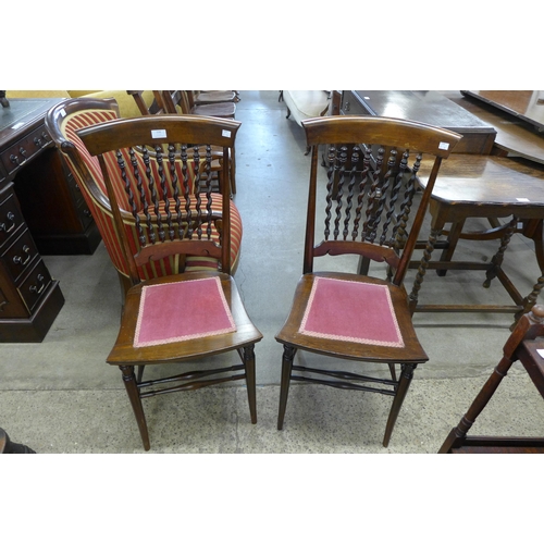 116 - A pair of Victorian beech barleytwist bedroom chairs