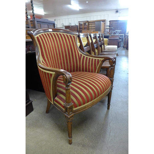 117 - A French style beech and upholstered fauteuil chair