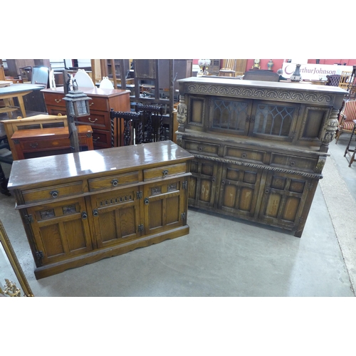 203 - An oak sideboard and an oak court cupboard