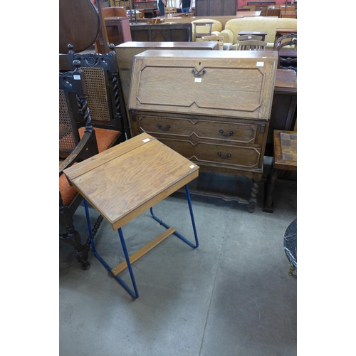 214 - An oak bureau and a child's desk