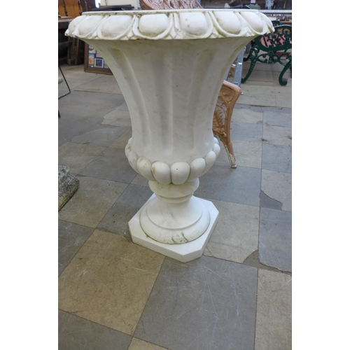 235 - A pair of Italian style reconstituted marble campana shaped garden urns